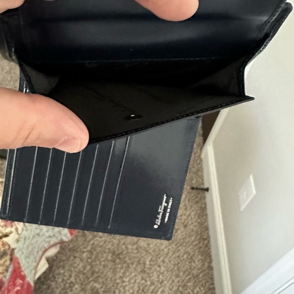 Salvatore Ferragamo Wallet Gancio Navy Gray Canvas Leather Bi-Fold Ladies - Picture 7 of 15